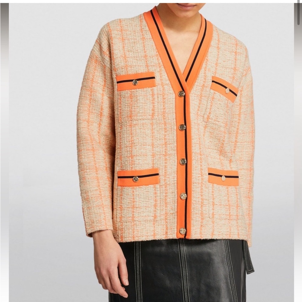 Sandro Tweed Oversized Cardigan Pink and orange metallic